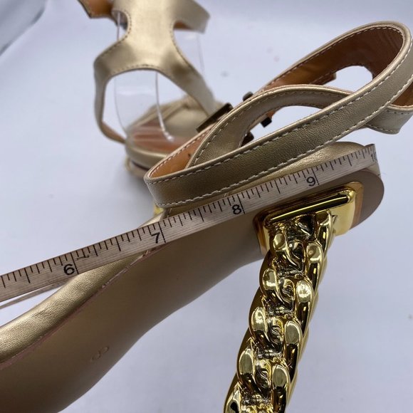 FSJ Bows Open Toe Sandals Gold Block Heels New Size 8 - Picture 7 of 8